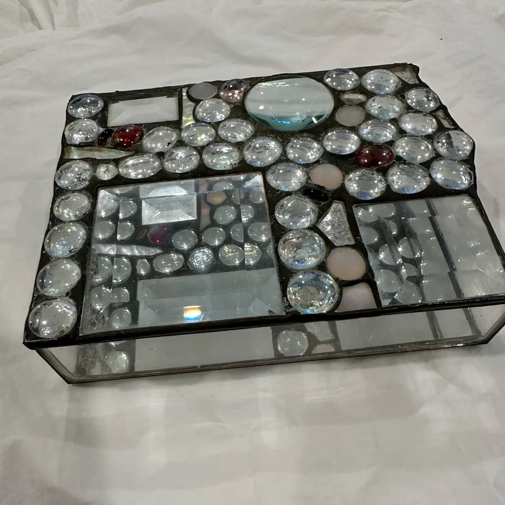 Abstract Bedazzled Hand Made Artisan 3D Mirrored Box